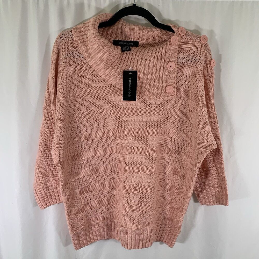 New 89th & Madison Sweater Women's Medium Pink Knit Long Sleeve Mock Neck Pullov